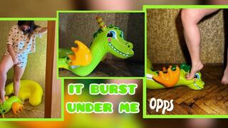 Mistress Mersiiik tramples the dinosaur with all her weight, steps on its neck and head, presses, sits on it, rubs against it, and finally, the dinosaur can't take it anymore. foot fetish bare feet ass young beautiful, sweet inflatable