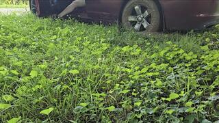 Watch me get my car stuck in the mud with a nice sideways view!!! I keep rocking my car back and fourth, but I cant seem to get my car unstuck!!!