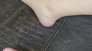 My car gets stuck in the mud, but this time filmed from a POV showing my bare feet working the pedals trying to get my car unstuck!!!