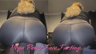 Yoga pants face Farting