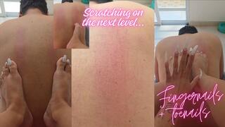 Scratching on the next level...toring his back with long painted toenails and fingernails enters to play too!