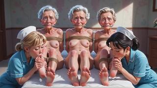 Nurses Lick Elderly Feet in Asylum - Grannies Having Intense Orgasms