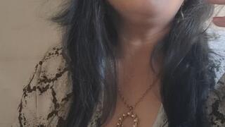 Cream & Brown Dress, Red Lipstick & Smoking Tease