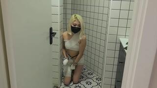 BC33-An Asian girl, handcuffed in the bathroom, was angered when her master returned home and didn't greet her. He then bound her to the bed and whipped her feet.