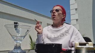 SMOKER COUGH ATTACK THICK PHLEGM SPIT IN GLASS PUBLIC