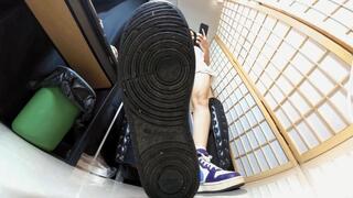 VR 360The Asian giantess has smelly shoes socks feet and even smells bad around you
