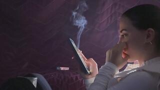 HANDY - HE'S GLAZED OVER HIS PHONE AND SMOKING A CIGARETTE.