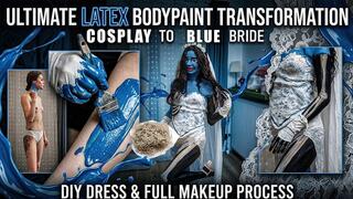 Total Blue Bride Bodypaint Process: Spooky Latex Transformation & Undead Cosplay Reveal (Mesmerizing Full Body Paint, WAM Fetish)