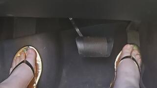 I go for a drive wearing my gold flip flops!! Lots of moving my feet around while driving, and some fast driving too!!!