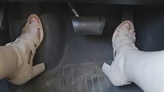 I go for a drive wearing my sparkly gold heels!! You get to watch both my feet in this one!!