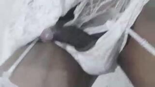 Indian sissy Cumming in white babydoll and eats own cum