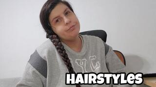 3 Hairstyles Play - Bun, Braid & Ponytail Long Hair Fetish