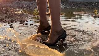 Casadei high heels challenges, high heels in mud, wrecked high heels, ruined Casadei, messy feet, high heels stuck, ruined high heels