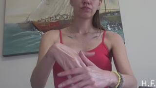 Her oiled hands