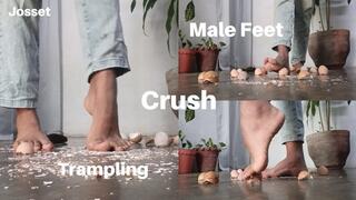 Uses his bare feet to crush egg shells (6)