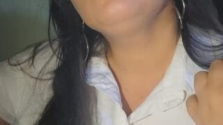 Passionate Smoking Beauty in a White Shirt and Red Lipstick.