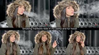 Smoking marlboro reds in my parka and fur hood!