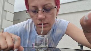 YELLOW SNOT BLOWN INTO A GLASS – LOOK AT MY MUCUS COLLECTION