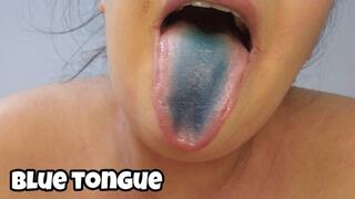 Blue Tongue Play Close Up - Wet Colored Tongue Fetish