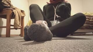 Selfbondage crossdresser in shorts