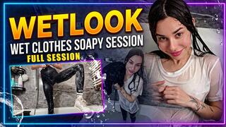 Wetlook Bath Routine in Adidas Jacket, Black Leggings: Soaking White T-Shirt & Cotton Top in Soapy Tub | Squeeze Wet Clothes | Remove Sneakers & Socks | Transparent Wet Top & Leggings