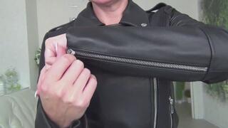 I zip and unzip my favorite leather jacket b