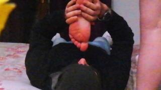 RED SWEATY SOLES AND LONG BIG TOE OF A BBW FOOT GAGGING POOR SLAVE
