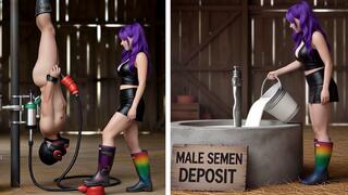 Pedal Pumping Milking 4 - Draining The Man-Cow In Rain Boots