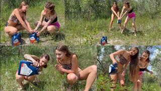 The girls are polluting the environment by pouring engine oil in front of them (custom video)
