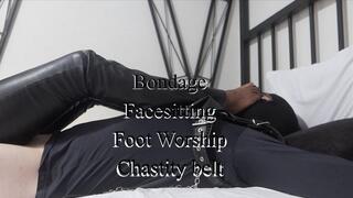 Breathe in my leather, then breathe in my feet. An airless fantasy for my caged slave (EN-4K)!