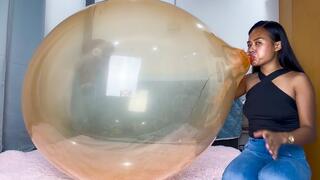 Sexy Camylle Blows To Pop Huge Orange 24 Inch Belbal Crystal Balloon
