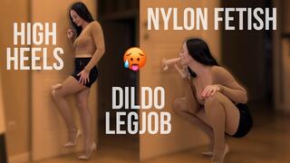 Dildo Leg Job in Nylons and High Heels