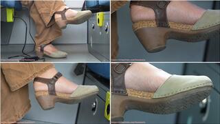 Sandals and feet heel close-up, candid foot fetish admiration.