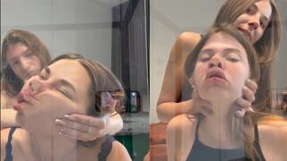 Nastya and Lisa press and squish each other’s faces against the glass (custom video)