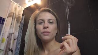 Kirstin`s bitch smoking on toilet