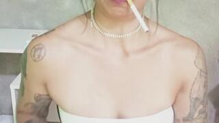 Want to Drink My Warm Piss & Cigarette Ash in White Dress?