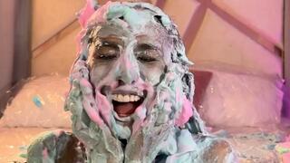 Masturbation with lots of colored cream