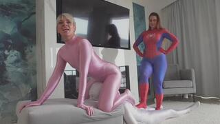 Pink Ruslana Ride Face Of Zentai Man And Spiderwoman Weronika Splash His Balls And Perform Footjob - Part 1 - 4K