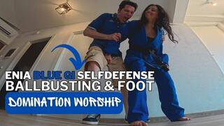 Enia blue gi selfdefense ballbusting and foot worship domination