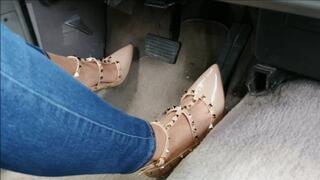 Flooring hard tan high heels