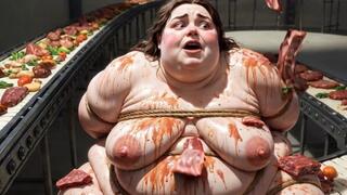 Humiliated BBW Slave Tied and Stuffing Her Belly Deep