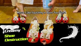 Creamy Shoe Destruction: Messy Cake Squishing in Open-Toe Flats! (Barefoot&ASMR)
