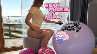 student distracted by balloons during online class