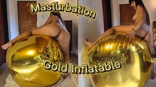 Naked fucking my big golden inflatable