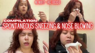 Compilation - spotaneous allergy sneezes and nose blowing