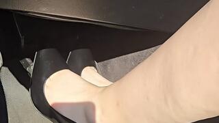 Watch me pump the break pedal in my black pumps in my Dodge Charger!!!