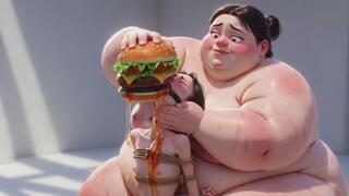 SSBBW Fat Feeder Humiliates & Stuffes Skinny Girl to Make Her Gain Weight