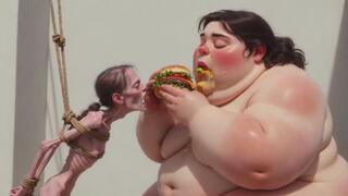 Intense Feeding Session - SSBBW Humiliates and Fattens Thin Girl