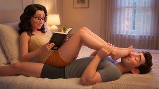 Reading While Her Boyfriend Worships Her Feet
