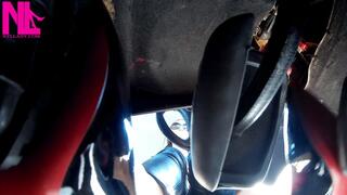 Speedy driving in So Kate Louboutins with camera under the gas pedal
